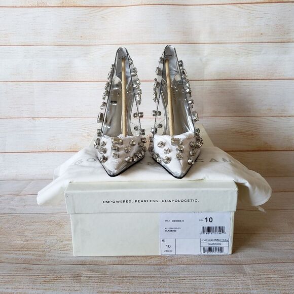 Good American Jeweled Emma Gem Pointy Toe Translucent Stiletto Heels Pumps - Picture 14 of 16